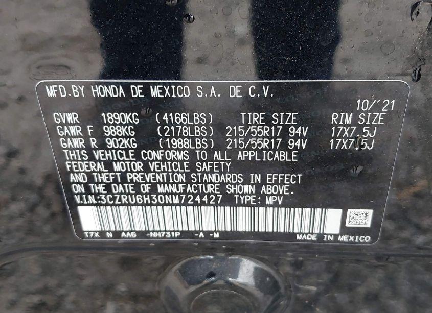 Photo 9 of 2022 Honda Hr-v AWD LX (VIN 3CZRU6H30NM724427)