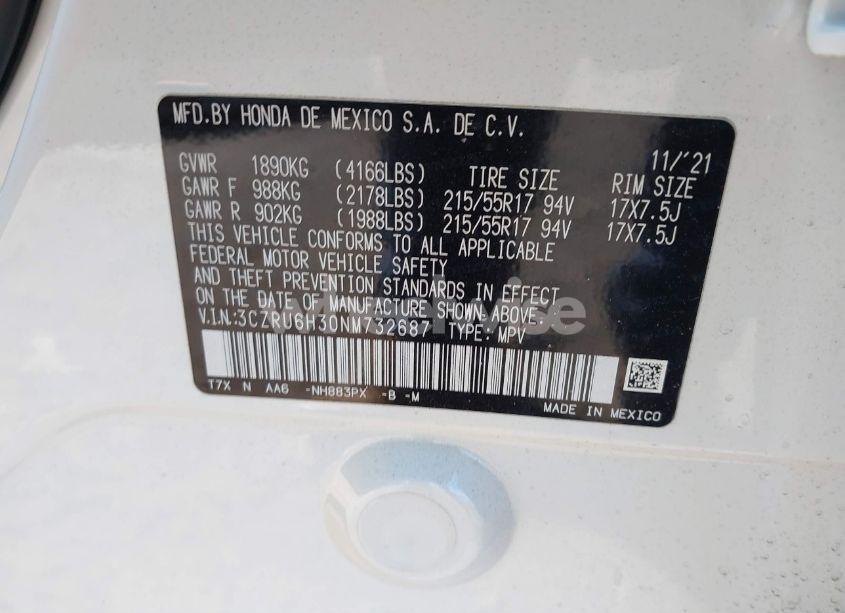 Photo 9 of 2022 Honda Hr-v AWD LX (VIN 3CZRU6H30NM732687)