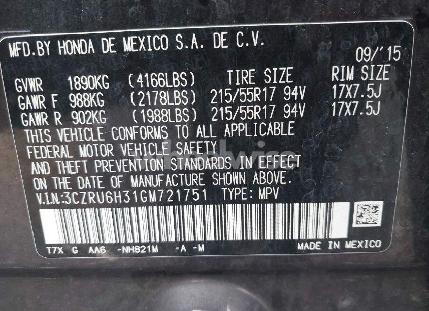 Photo 9 of 2016 Honda Hr-v LX (VIN 3CZRU6H31GM721751)