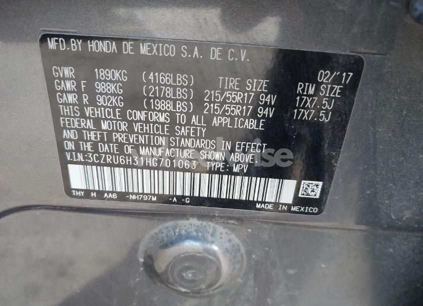 Photo 9 of 2017 Honda Hr-v LX (VIN 3CZRU6H31HG701063)