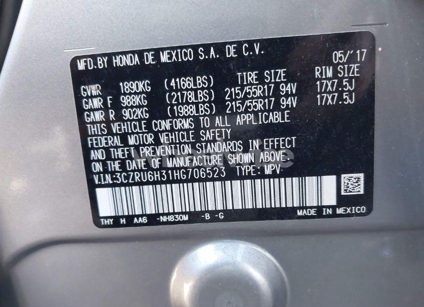 Photo 9 of 2017 Honda Hr-v LX (VIN 3CZRU6H31HG706523)