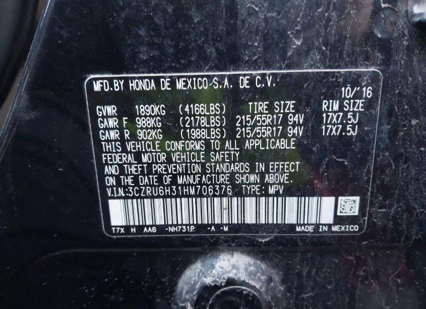 Photo 9 of 2017 Honda Hr-v LX (VIN 3CZRU6H31HM706376)