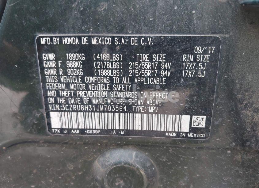 Photo 9 of 2018 Honda Hr-v LX (VIN 3CZRU6H31JM703564)