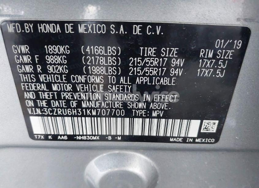 Photo 9 of 2019 Honda Hr-v LX (VIN 3CZRU6H31KM707700)