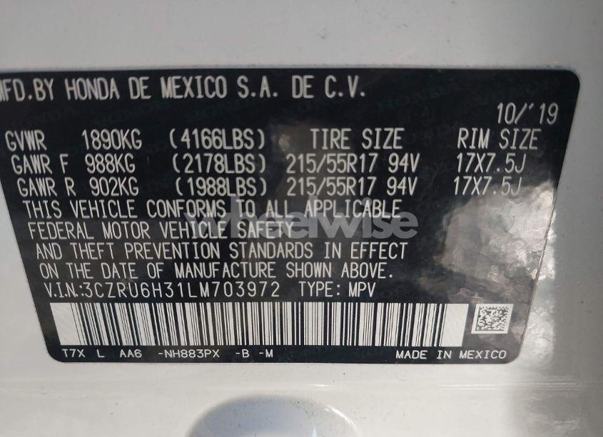 Photo 9 of 2020 Honda Hr-v AWD LX (VIN 3CZRU6H31LM703972)