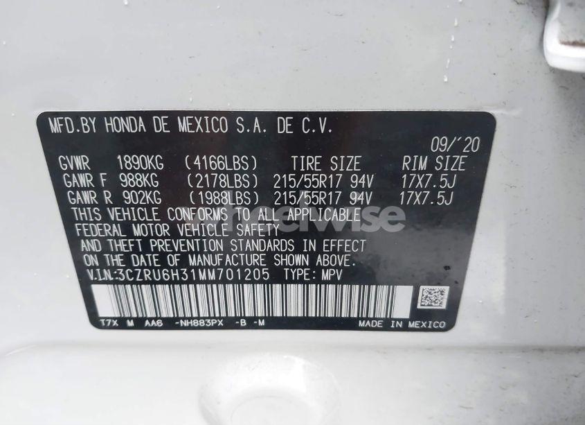 Photo 9 of 2021 Honda Hr-v AWD LX (VIN 3CZRU6H31MM701205)