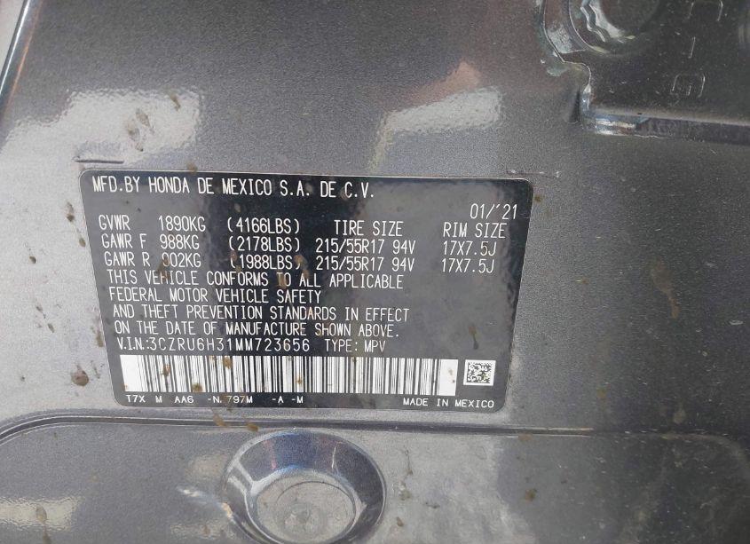 Photo 9 of 2021 Honda Hr-v AWD LX (VIN 3CZRU6H31MM723656)