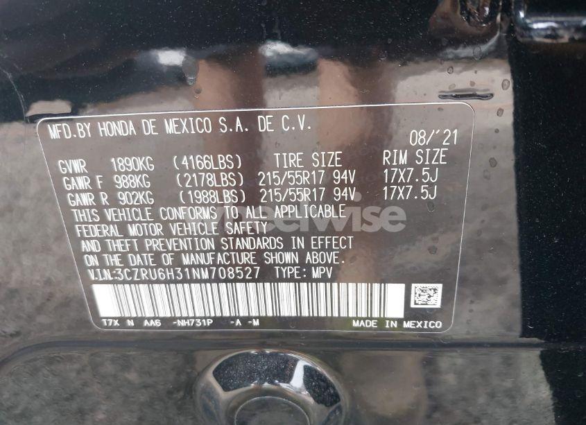 Photo 9 of 2022 Honda Hr-v AWD LX (VIN 3CZRU6H31NM708527)