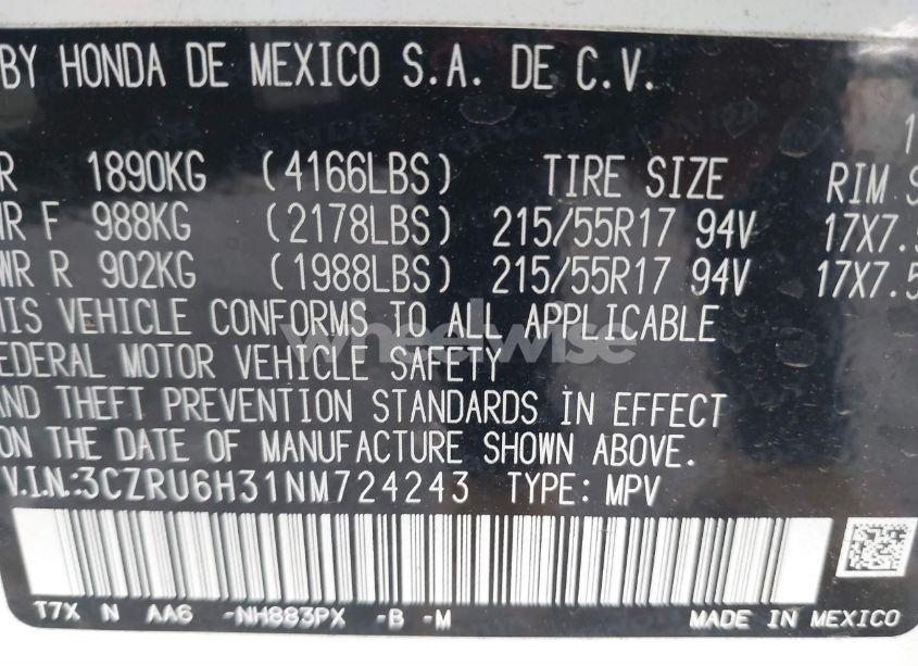 Photo 9 of 2022 Honda Hr-v AWD LX (VIN 3CZRU6H31NM724243)