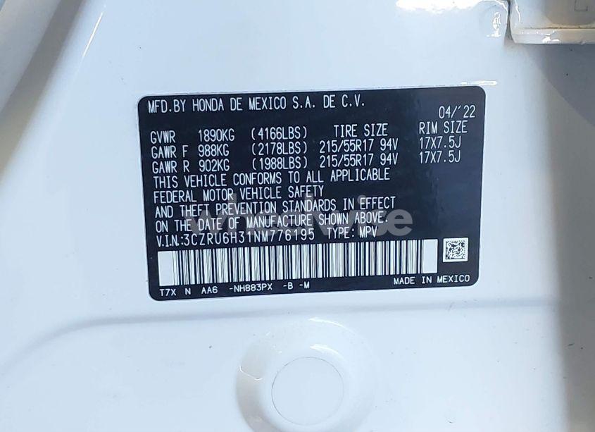 Photo 9 of 2022 Honda Hr-v AWD LX (VIN 3CZRU6H31NM776195)