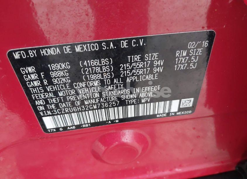 Photo 9 of 2016 Honda Hr-v LX (VIN 3CZRU6H32GM736257)