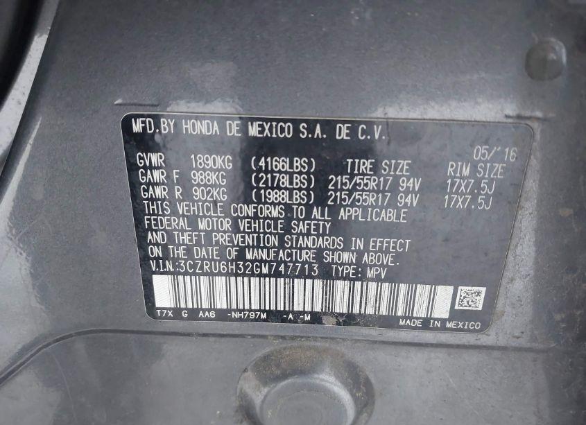 Photo 9 of 2016 Honda Hr-v LX (VIN 3CZRU6H32GM747713)