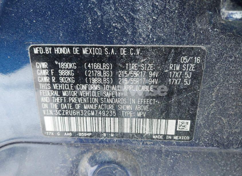 Photo 9 of 2016 Honda Hr-v LX (VIN 3CZRU6H32GM749235)