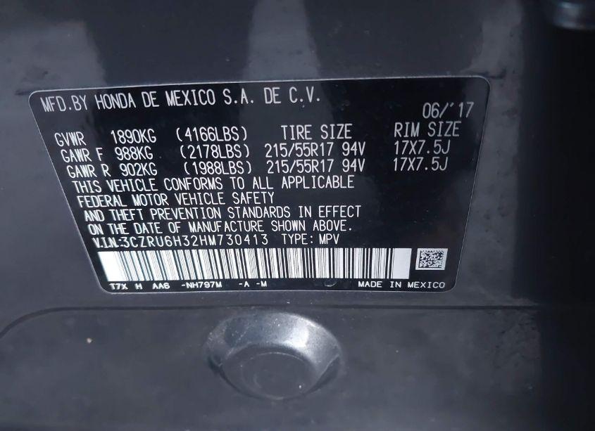 Photo 9 of 2017 Honda Hr-v LX (VIN 3CZRU6H32HM730413)