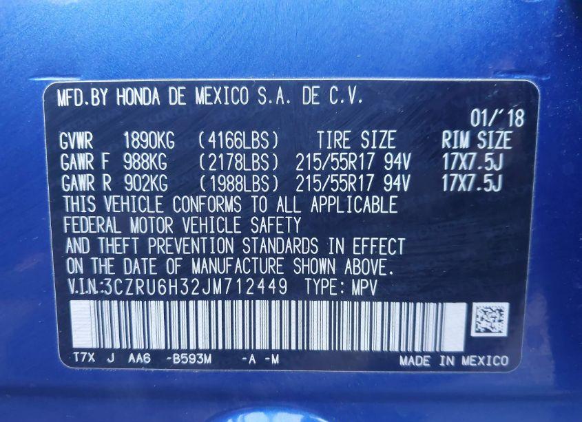 Photo 9 of 2018 Honda Hr-v LX (VIN 3CZRU6H32JM712449)