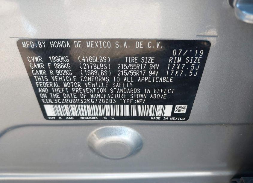 Photo 9 of 2019 Honda Hr-v LX (VIN 3CZRU6H32KG728683)