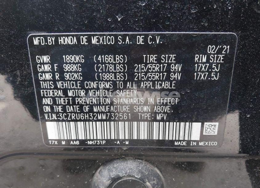 Photo 9 of 2021 Honda Hr-v AWD LX (VIN 3CZRU6H32MM732561)