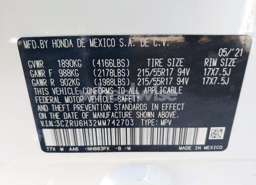Photo 9 of 2021 Honda Hr-v AWD LX (VIN 3CZRU6H32MM742703)