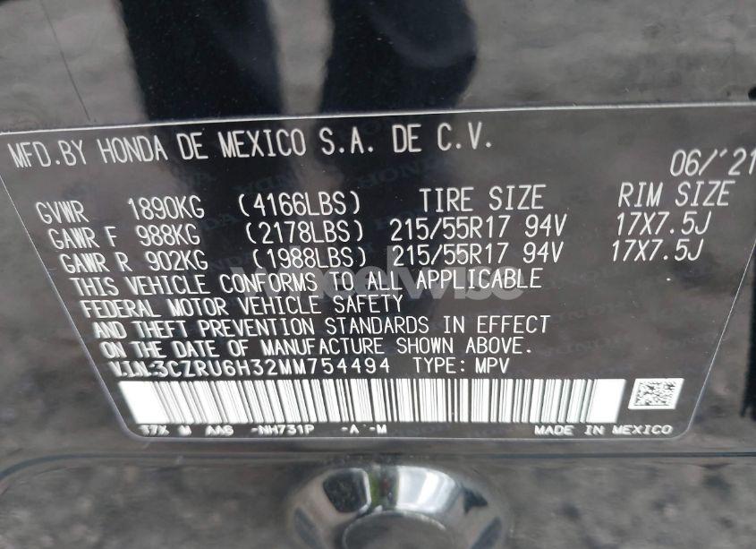 Photo 9 of 2021 Honda Hr-v AWD LX (VIN 3CZRU6H32MM754494)