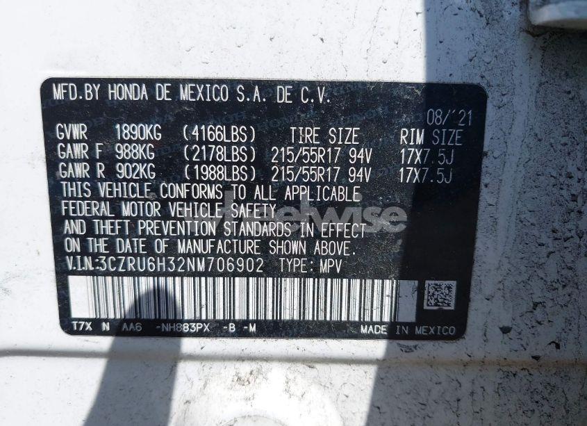 Photo 9 of 2022 Honda Hr-v AWD LX (VIN 3CZRU6H32NM706902)