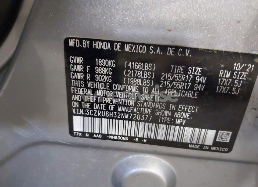 Photo 9 of 2022 Honda Hr-v AWD LX (VIN 3CZRU6H32NM720377)