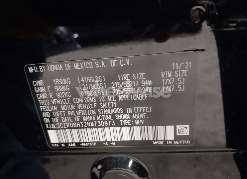 Photo 9 of 2022 Honda Hr-v AWD LX (VIN 3CZRU6H32NM730973)