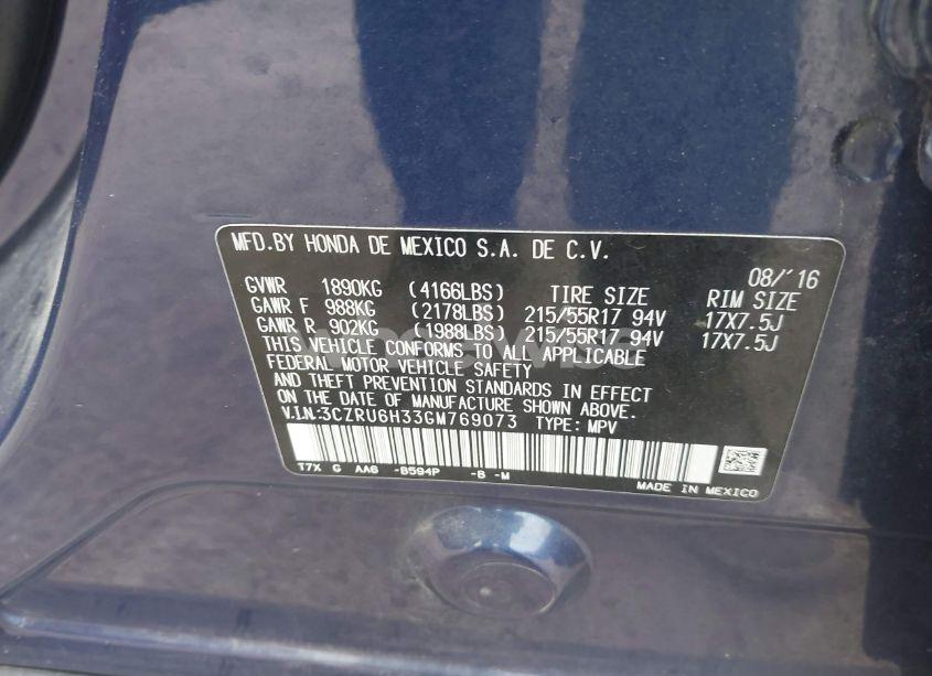 Photo 9 of 2016 Honda Hr-v LX (VIN 3CZRU6H33GM769073)