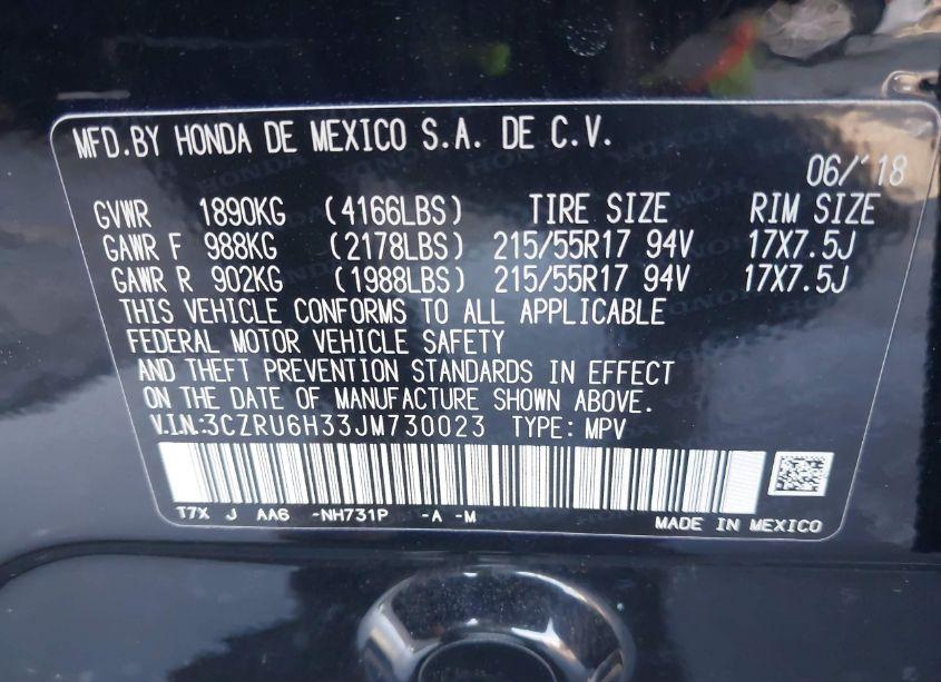 Photo 9 of 2018 Honda Hr-v LX (VIN 3CZRU6H33JM730023)