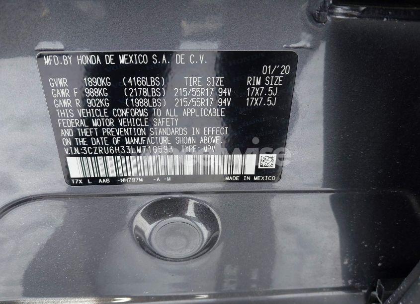 Photo 9 of 2020 Honda Hr-v AWD LX (VIN 3CZRU6H33LM716593)