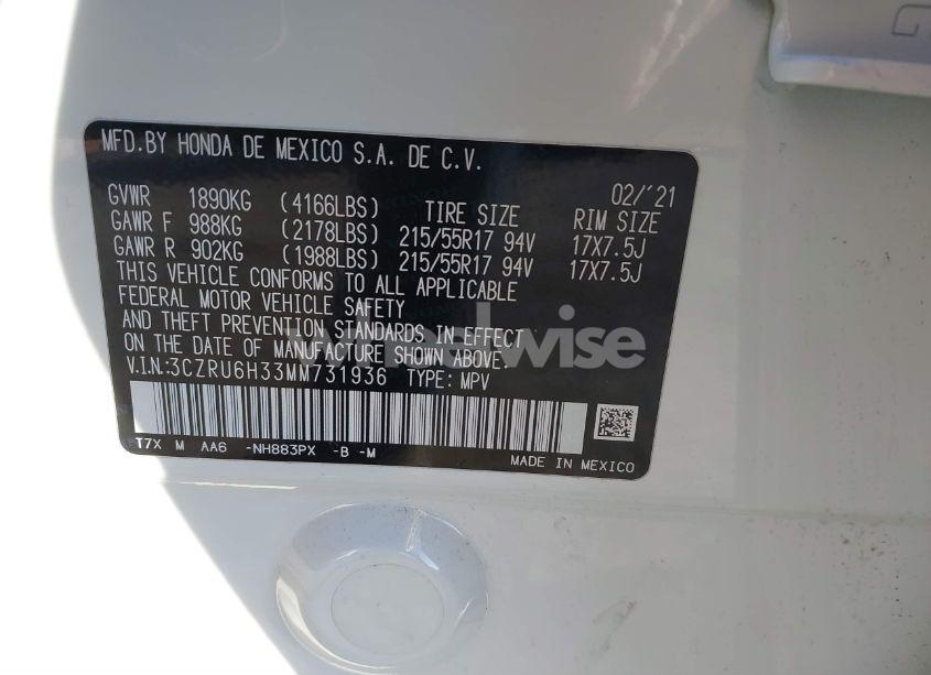 Photo 9 of 2021 Honda Hr-v AWD LX (VIN 3CZRU6H33MM731936)