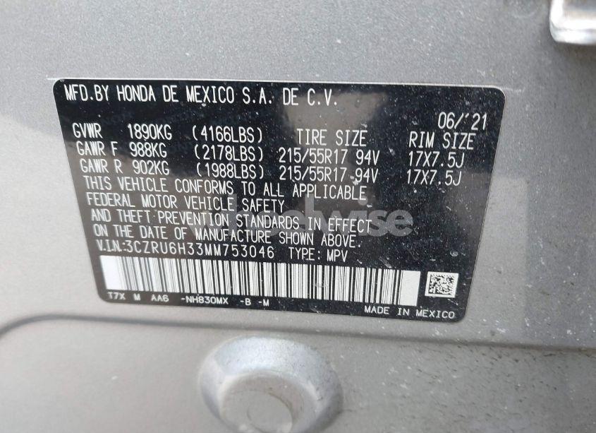 Photo 9 of 2021 Honda Hr-v AWD LX (VIN 3CZRU6H33MM753046)