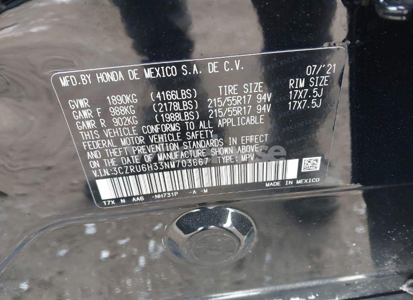 Photo 9 of 2022 Honda Hr-v AWD LX (VIN 3CZRU6H33NM703667)