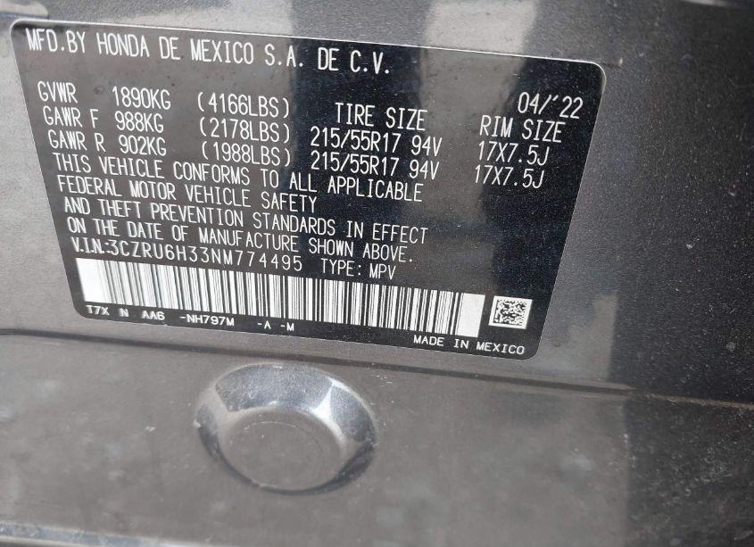 Photo 9 of 2022 Honda Hr-v AWD LX (VIN 3CZRU6H33NM774495)