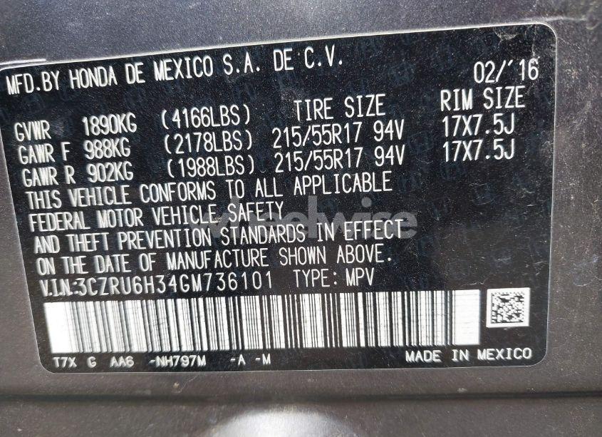 Photo 9 of 2016 Honda Hr-v LX (VIN 3CZRU6H34GM736101)