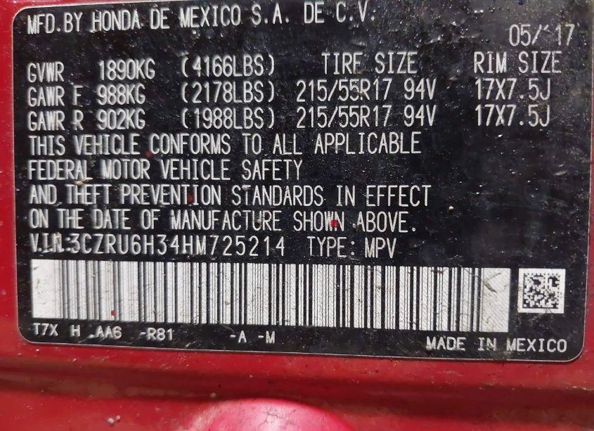 Photo 9 of 2017 Honda Hr-v LX (VIN 3CZRU6H34HM725214)