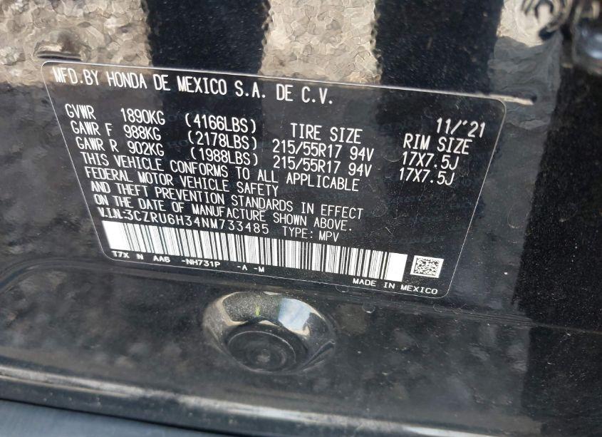 Photo 9 of 2022 Honda Hr-v AWD LX (VIN 3CZRU6H34NM733485)