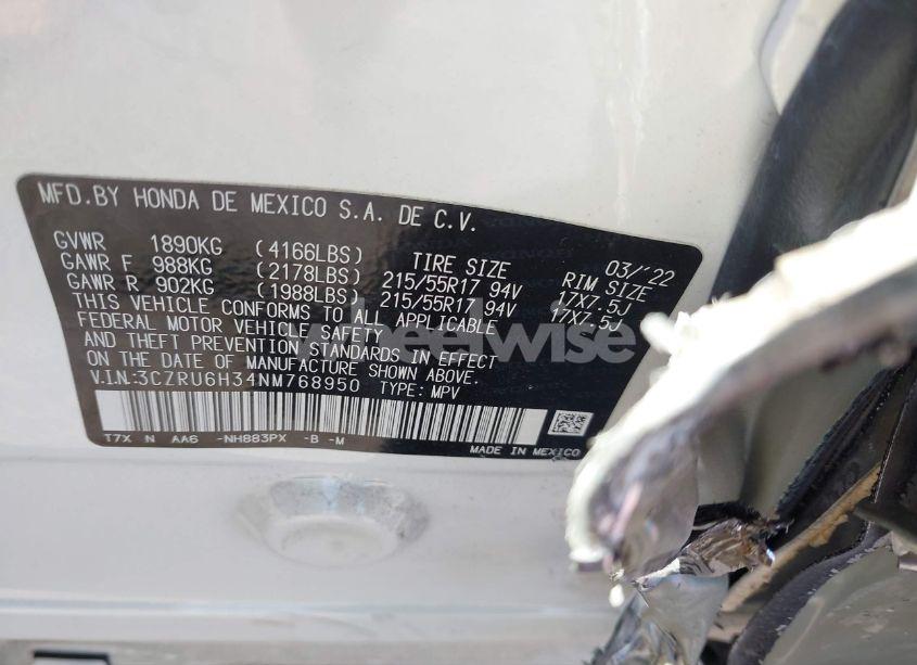 Photo 9 of 2022 Honda Hr-v AWD LX (VIN 3CZRU6H34NM768950)