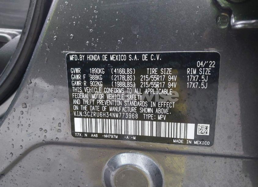 Photo 9 of 2022 Honda Hr-v LX (VIN 3CZRU6H34NM773968)