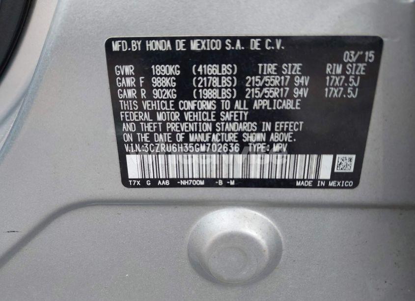 Photo 9 of 2016 Honda Hr-v LX (VIN 3CZRU6H35GM702636)