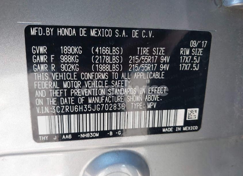 Photo 9 of 2018 Honda Hr-v LX (VIN 3CZRU6H35JG702836)