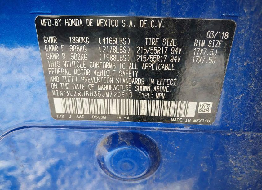 Photo 9 of 2018 Honda Hr-v LX (VIN 3CZRU6H35JM720819)