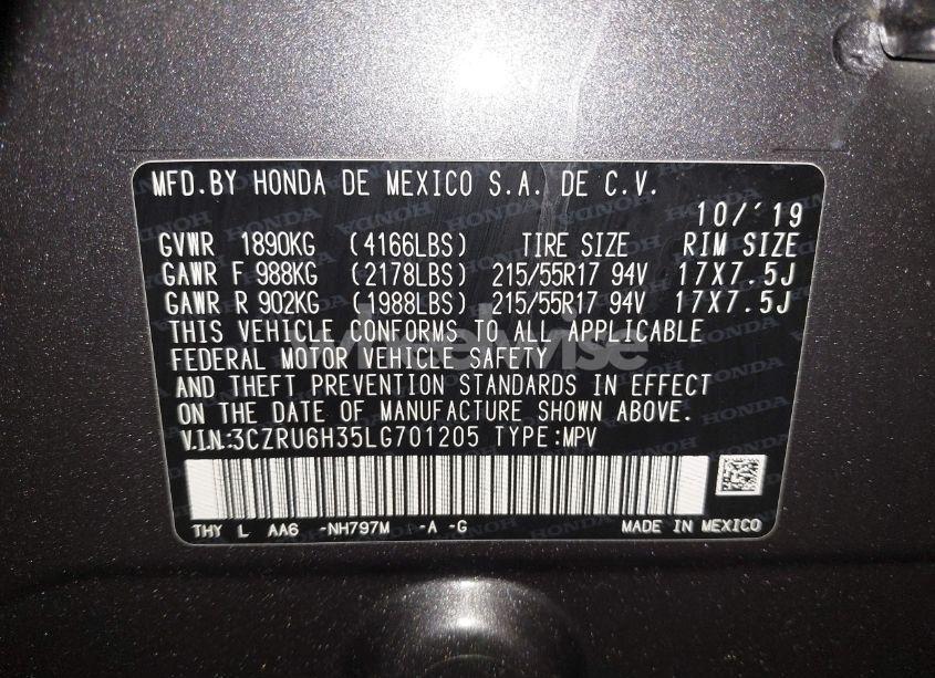Photo 9 of 2020 Honda Hr-v AWD LX (VIN 3CZRU6H35LG701205)
