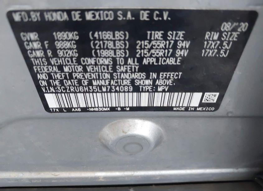 Photo 9 of 2020 Honda Hr-v AWD LX (VIN 3CZRU6H35LM734089)