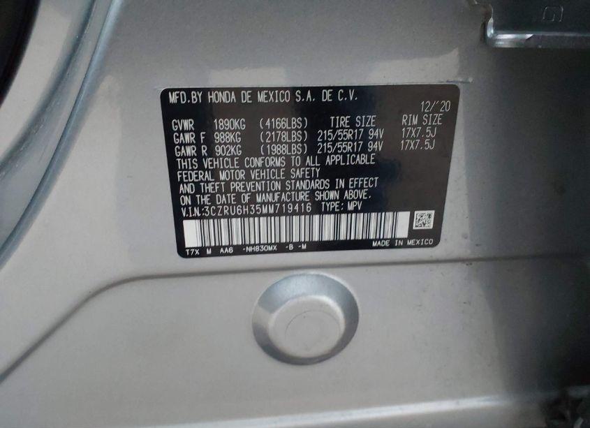 Photo 9 of 2021 Honda Hr-v AWD LX (VIN 3CZRU6H35MM719416)