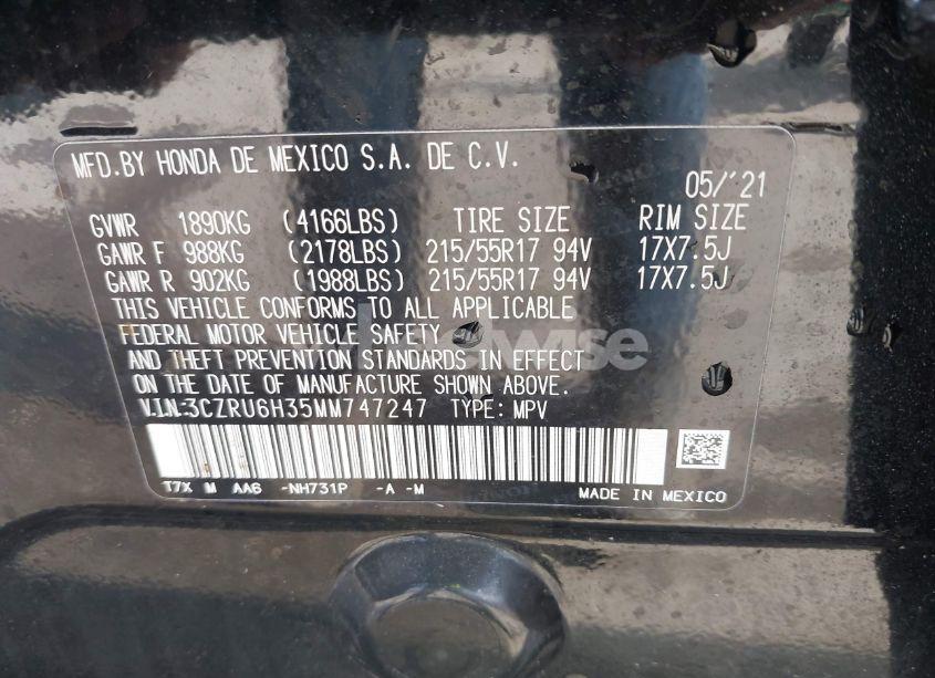 Photo 9 of 2021 Honda Hr-v AWD LX (VIN 3CZRU6H35MM747247)