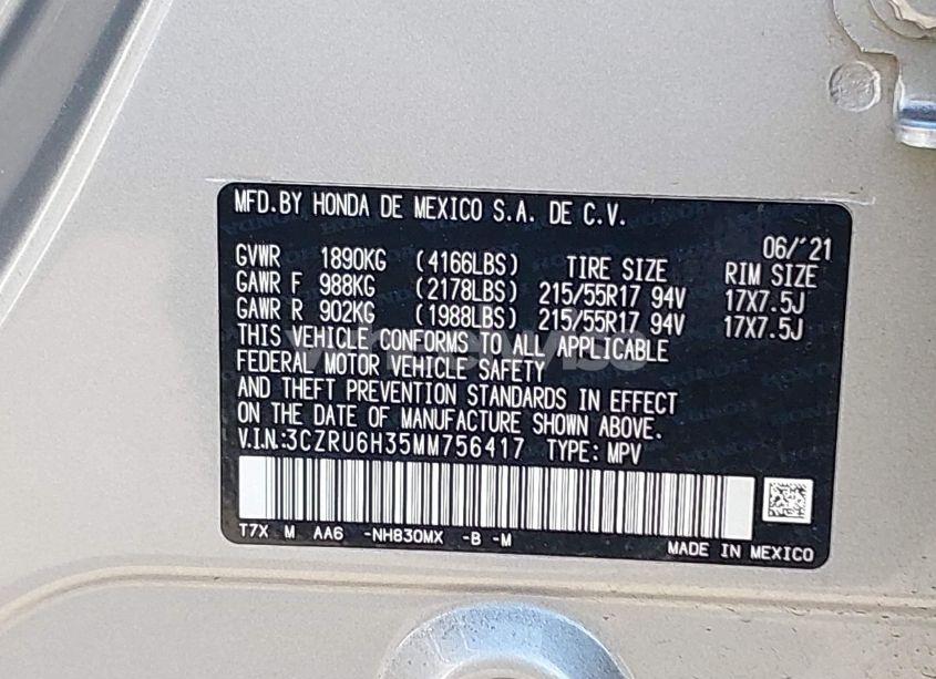 Photo 9 of 2021 Honda Hr-v AWD LX (VIN 3CZRU6H35MM756417)