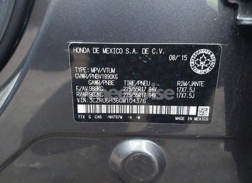 Photo 9 of 2016 Honda Hr-v LX (VIN 3CZRU6H36GM104376)