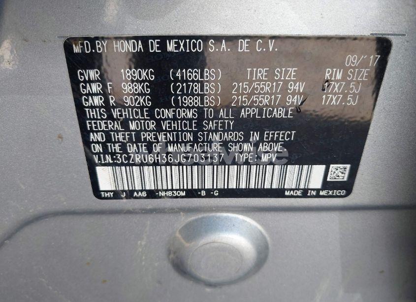 Photo 9 of 2018 Honda Hr-v LX (VIN 3CZRU6H36JG703137)