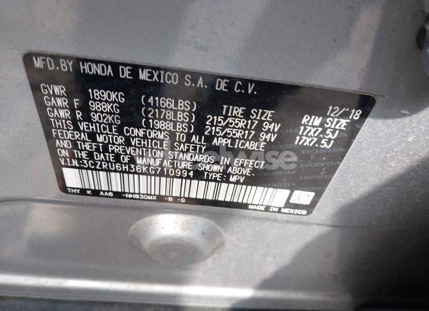Photo 9 of 2019 Honda Hr-v LX (VIN 3CZRU6H36KG710994)