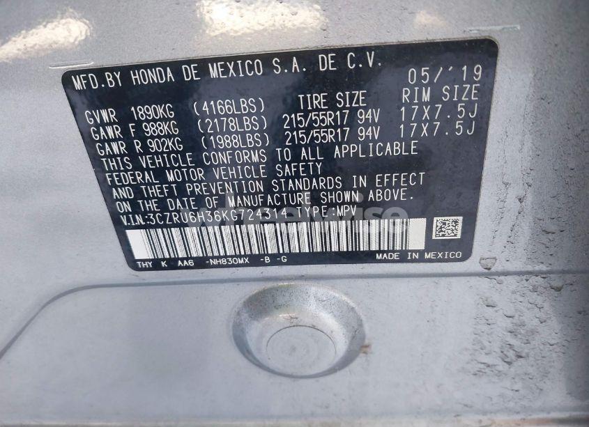 Photo 9 of 2019 Honda Hr-v LX (VIN 3CZRU6H36KG724314)